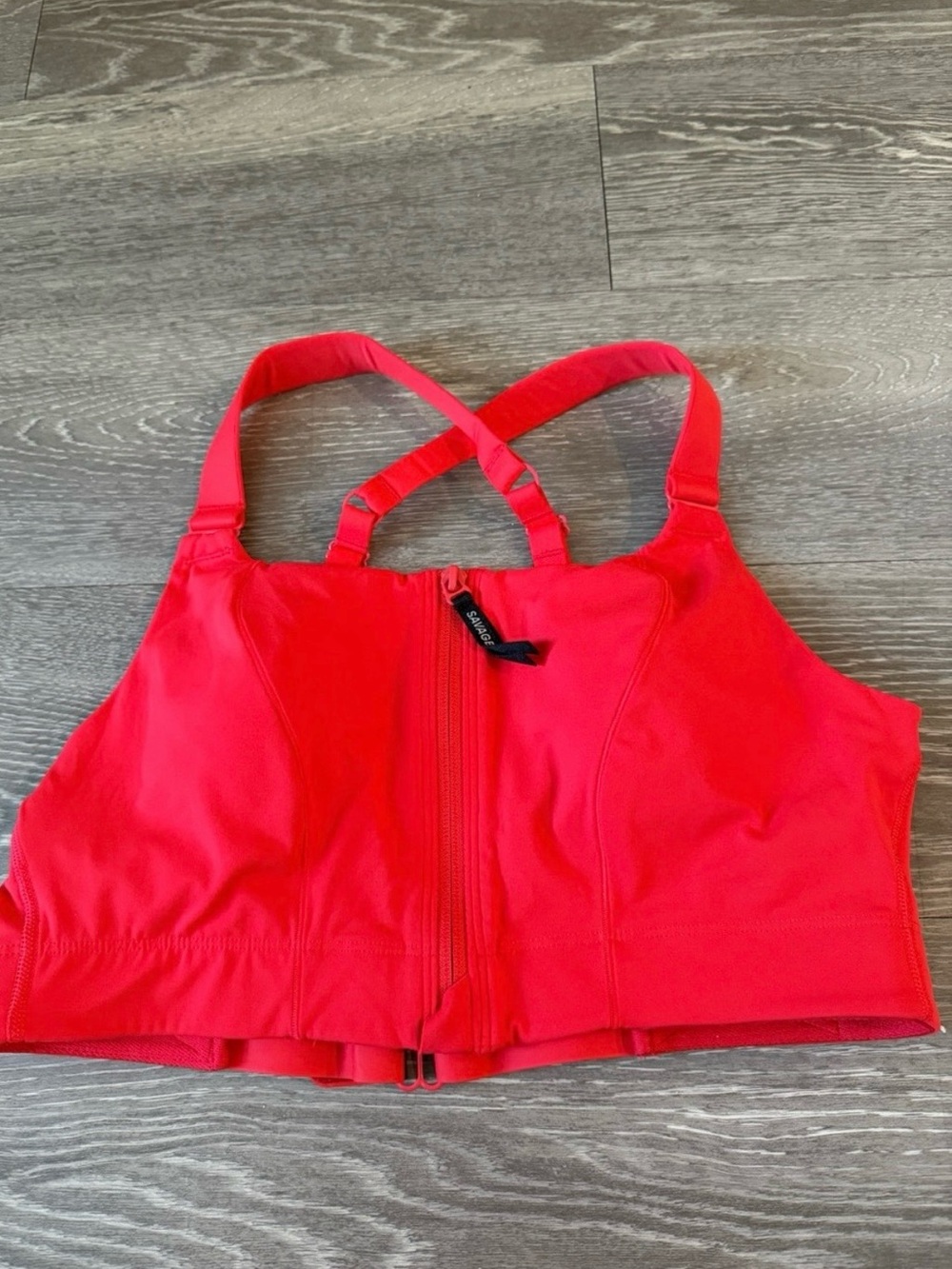 Savage X Fenty Red Front-Zip Crossback Sports Bra